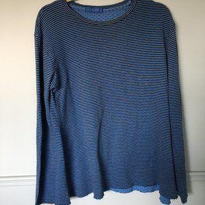 cut loose cotton blend blue strip and polka dot long sleeve top